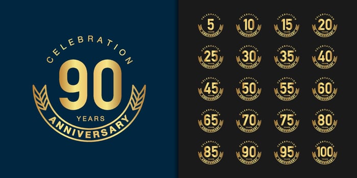Golden anniversary celebration emblem design set vector