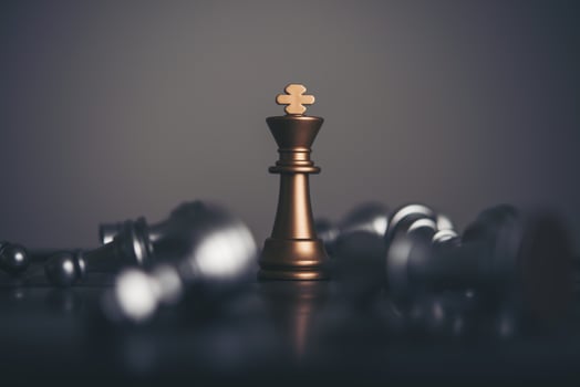 King and knight chess setup on dark background photo