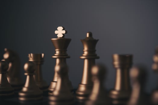 King and knight chess setup on dark background photo