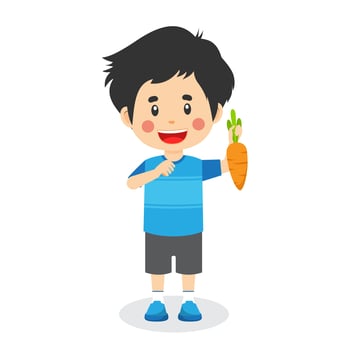 Happy Cute Kid Boy Holding Fresh Vegetable vector