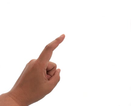 Finger pointing on white background photo