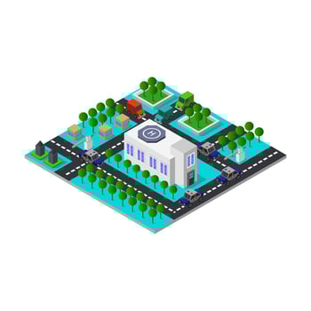 Isometric Police Station On White Background. vector