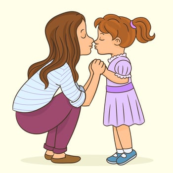 Woman Tenderly Kissing Her Cute Little Daughter vector
