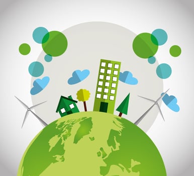 Eco friendly poster with city buildings vector
