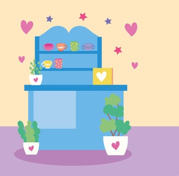 hearts in kiosk kawaii style vector