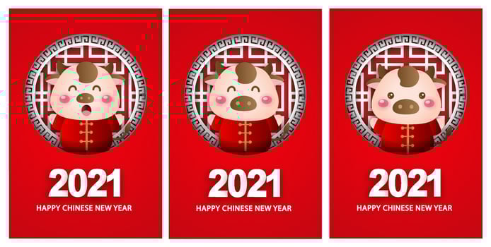 Happy chinese new year 2021 greeting cards, year of the ox. vector