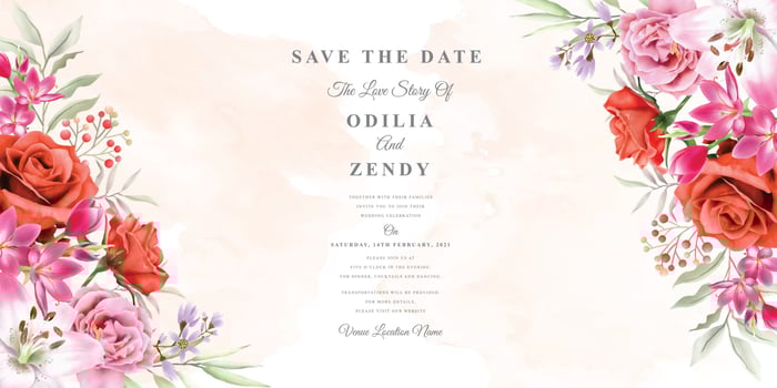 elegant wedding invitation template with beautiful floral design vector
