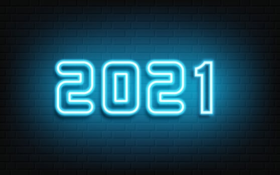 Happy New Year neon design. 2021 neon text. Neon 2021 new year sign. Vector Illustration.