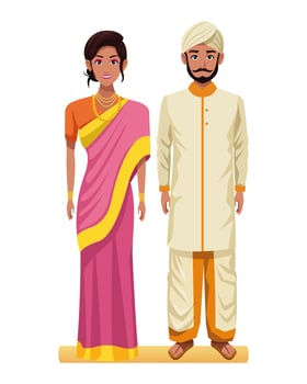 indian couple avatar cartoon character vector