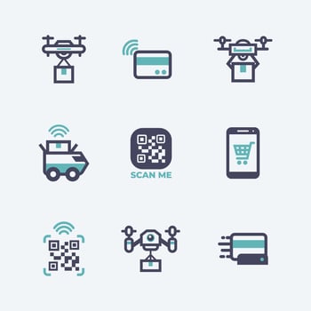 Set of Contactless Online Shopping Flat Icon vector