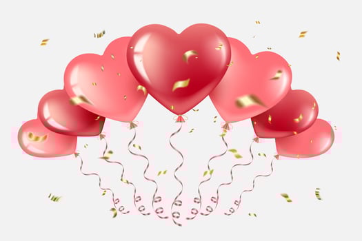 Heart balloons with golden confetti vector