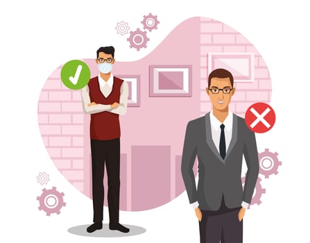 businessmen working and wearing medical masks vector