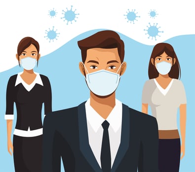 business people working and wearing medical masks vector