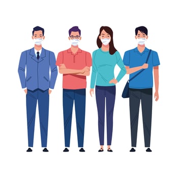 young people using medical masks vector