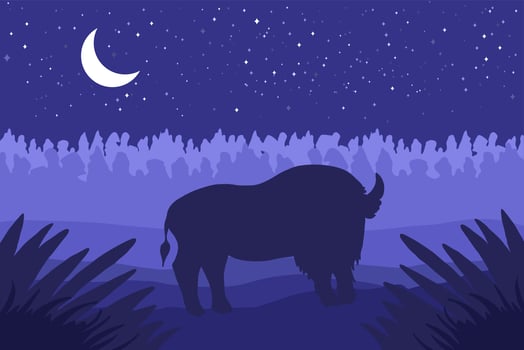 Landscape with wild bizon on field vector