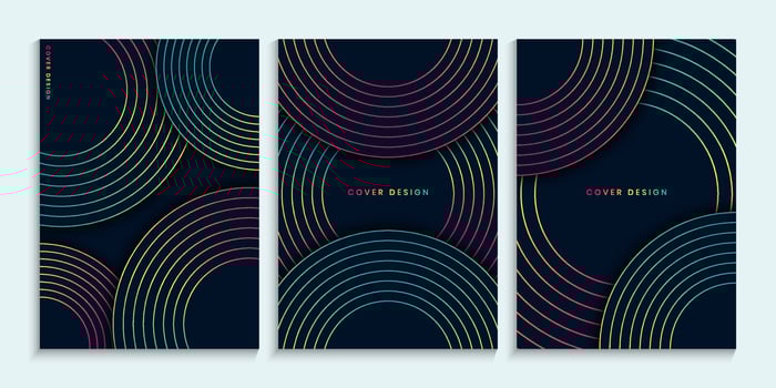 Dark covers design with linear colorful circles vector