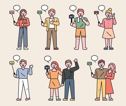 People taking selfies. vector