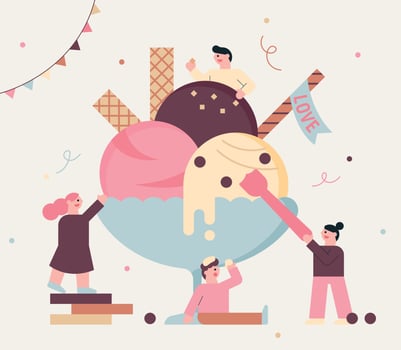 giant ice cream cup and people. vector