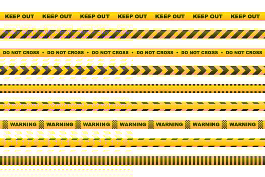 Caution tape with yellow and black stripes set vector