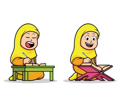 Girl Islamic School Kids Reading Holy Koran vector