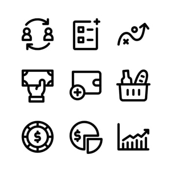 Simple Set of Stock Exchange Related Vector Line Icons. Contains Icons as Trading, Add List, Cash, Balance and more.
