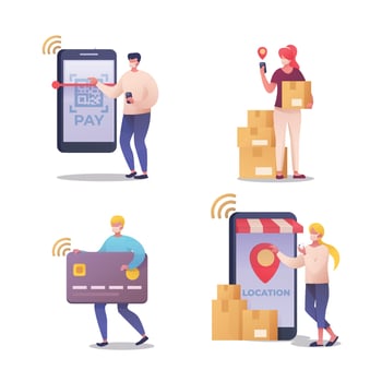 Set of Character Shopping Online vector