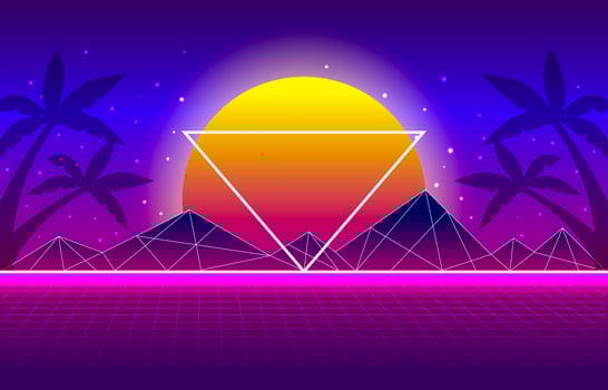 Retro Future Background with Big Moon vector