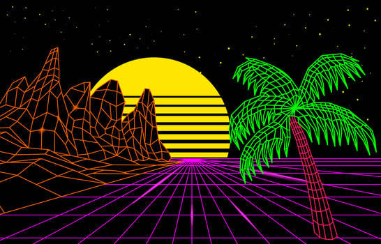 Retro Futurism Background 3D Wireframe vector