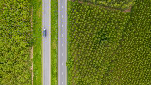 Aerial view of a truck on a road photo