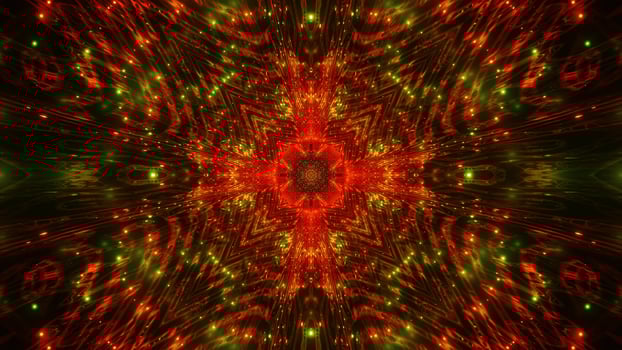 Green and red kaleidoscope 3d illustration for background or wallpaper photo