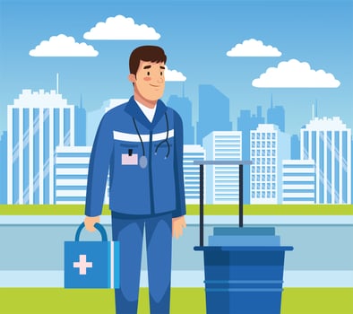 paramedic with medical kit character vector