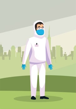 biohazard cleaning person with special suit in the park vector