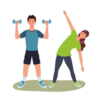 young athletes exercising together vector