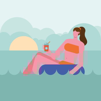 young woman wearing swimsuit and relaxing on a float vector