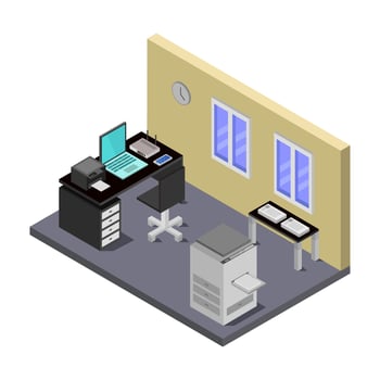 Isometric Office Room On White Background vector