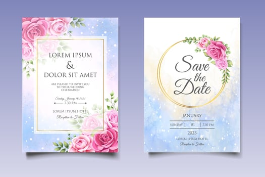 Wedding invitation card with beautiful flowers and leaves vector