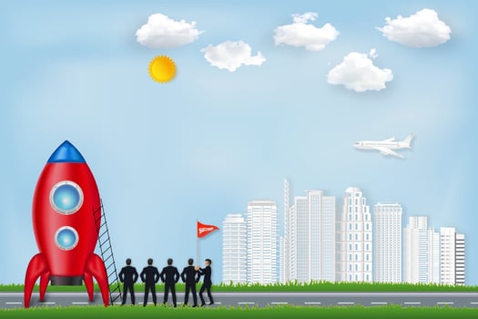 Paper art design of rocket launch business concept vector