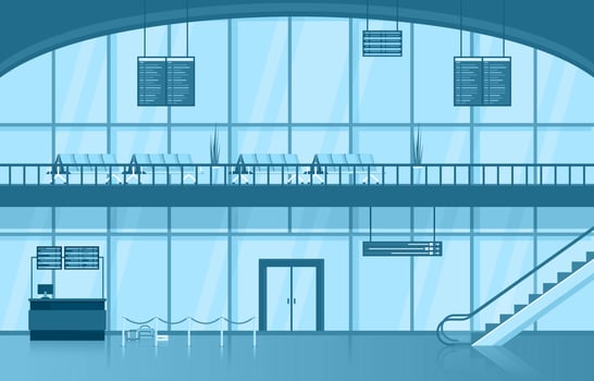Airport Airplane Terminal Gate Waiting Room Hall Interior Flat Illustration vector