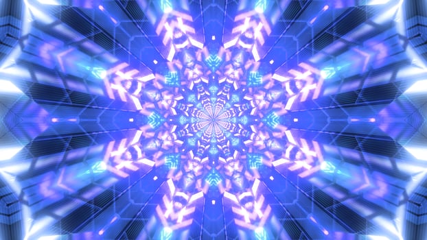 Purple, blue, and white lights and shapes kaleidoscope 3d illustration for background or walllpaper photo