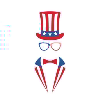 Portrait of man in glasses, tuxedo and hat of Uncle Sam. National holiday in United States of America Independence Day. vector