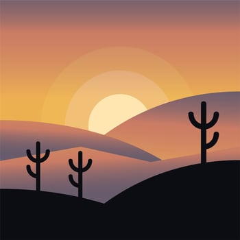 cactus at mountain silhouette background vector