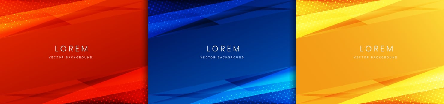 Set of abstract modern design red dark blue and yellow geometric overlapping background. vector