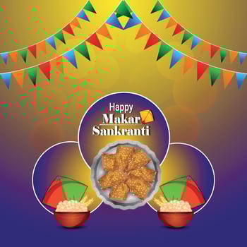Makar sankranti colorful kites with string spool vector
