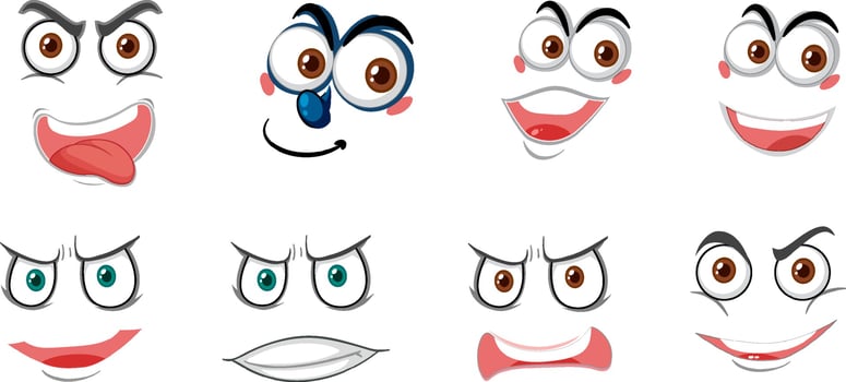 Set of face expressions isolated on white background vector