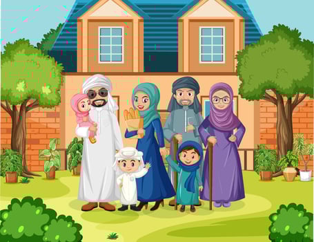 Outdoor scene with member of arab family vector