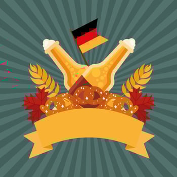 oktoberfest beer bottles and pretzels vector design