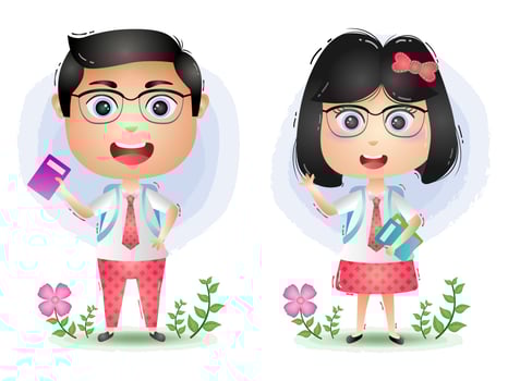 a Cute student couple character cartoon vector