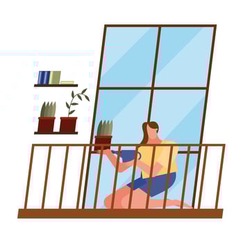 woman taking care of plants at home vector