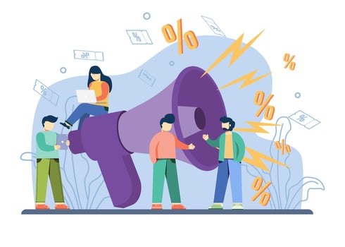 e-commerce promotion flash sale concept. big megaphone provides discount shopping announcements. flash sale, special offer, e-commerce shop promotion, profit analysis, retail income abstract metaphor vector