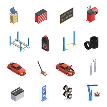 car maintetance service isometric icons vector